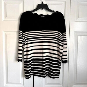 Roz & Ali Knit Top Stripe Scalloped Neck & Sleeve Sz 1X Office Classic Preppy